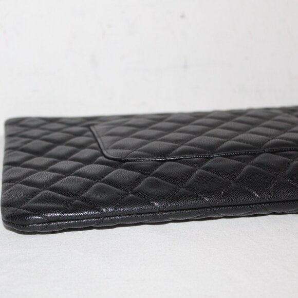 Chanel Caviar Leather Quilted Clutch Black Pouch Zip Top Cosmetic Case - Picture 8 of 13